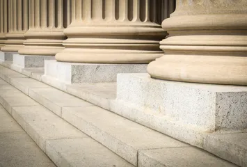 Court exterior and steps leading into the courthouse.